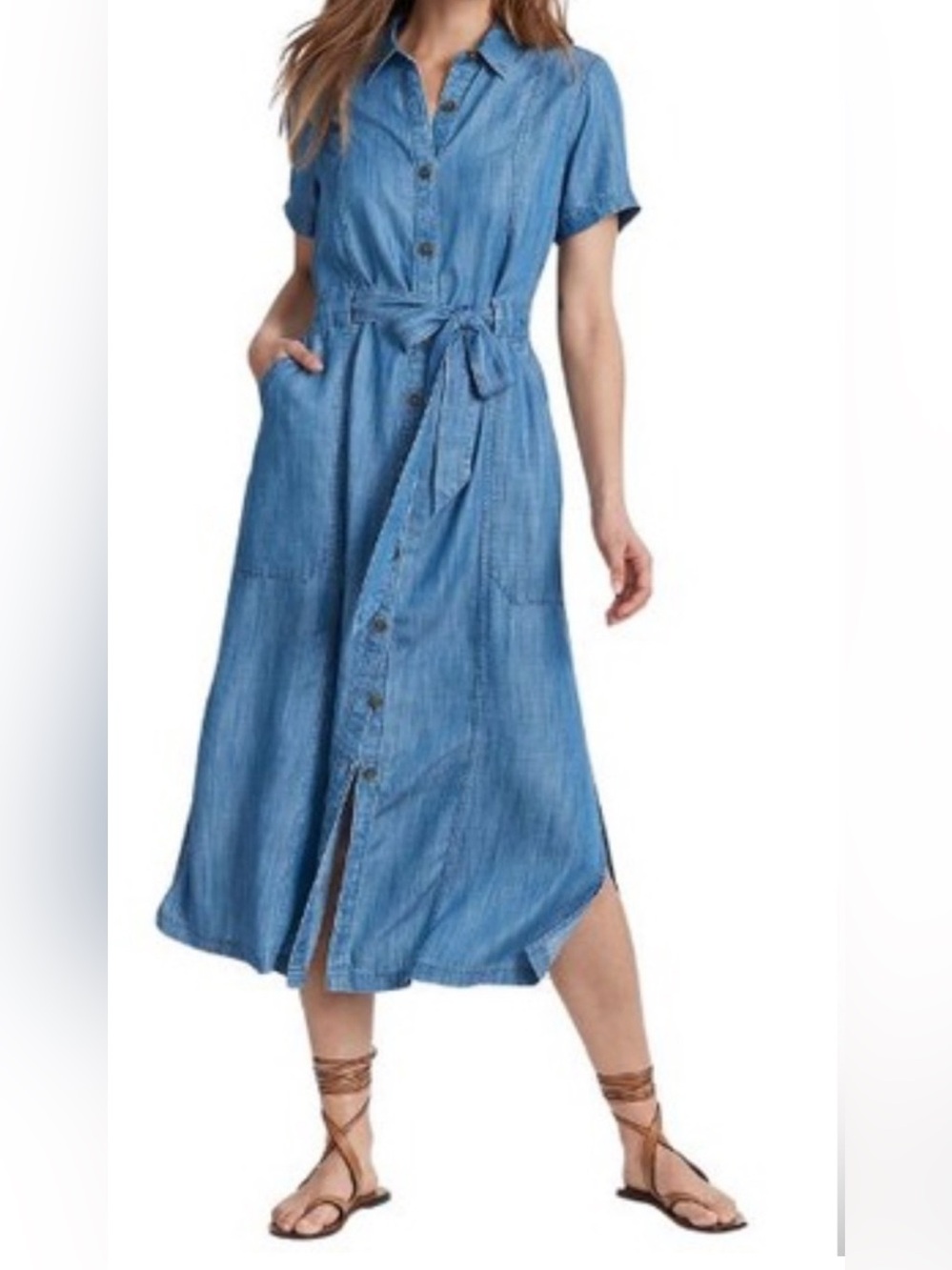 Lands' End Denim-Style Maxi Shirt Dress-Sz 2X